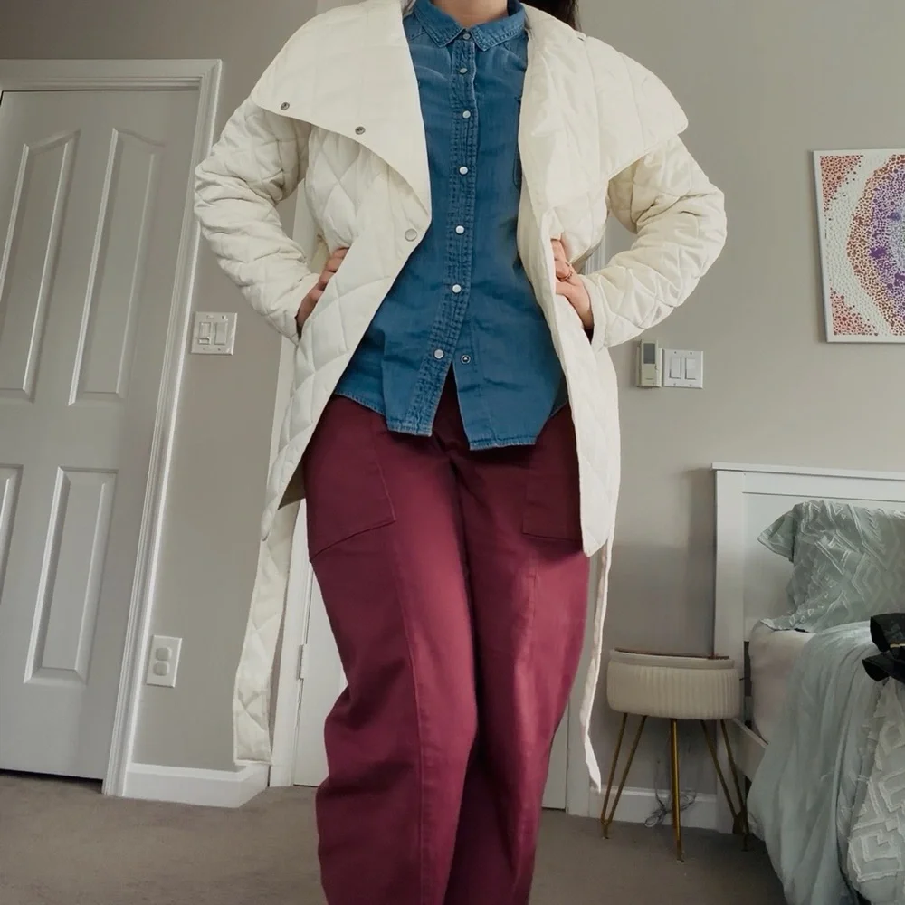 Rebecca Minkoff Cream Quilted Light Weight Puffer Jacket Tie Waist Size L NWT - Picture 4 of 9